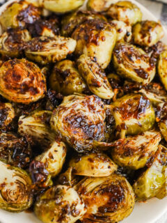 a plate of honey balsamic brussels sprouts