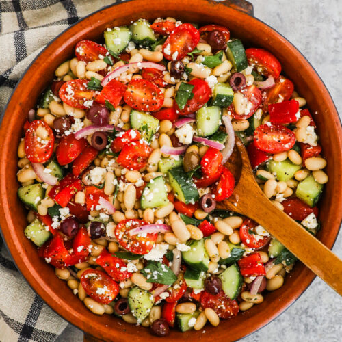 Bow of mediterranean white bean salad