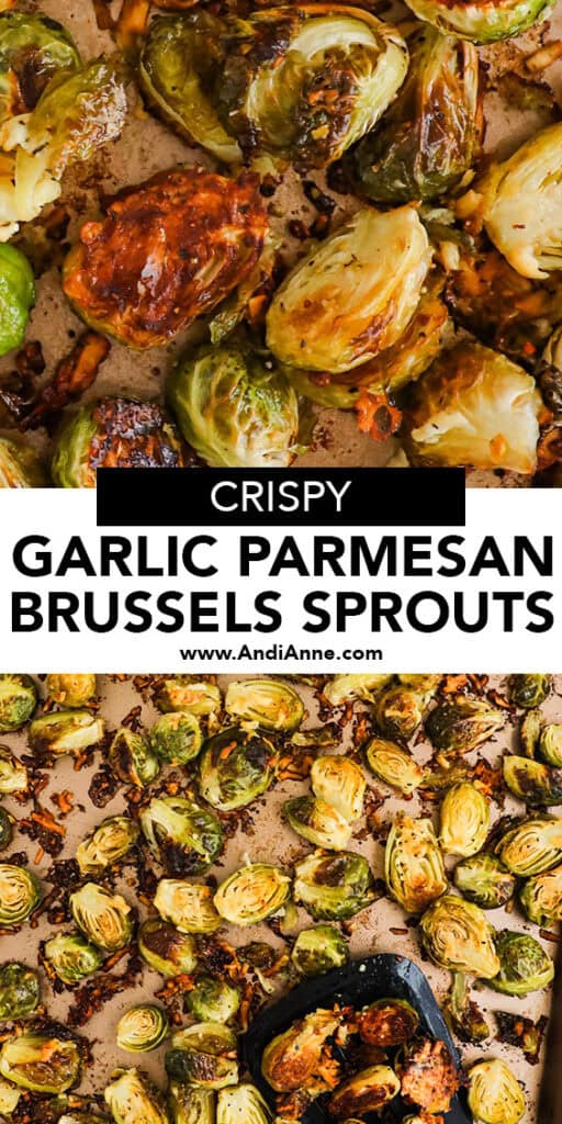 Close up of crispy garlic parmesan brussels sprouts