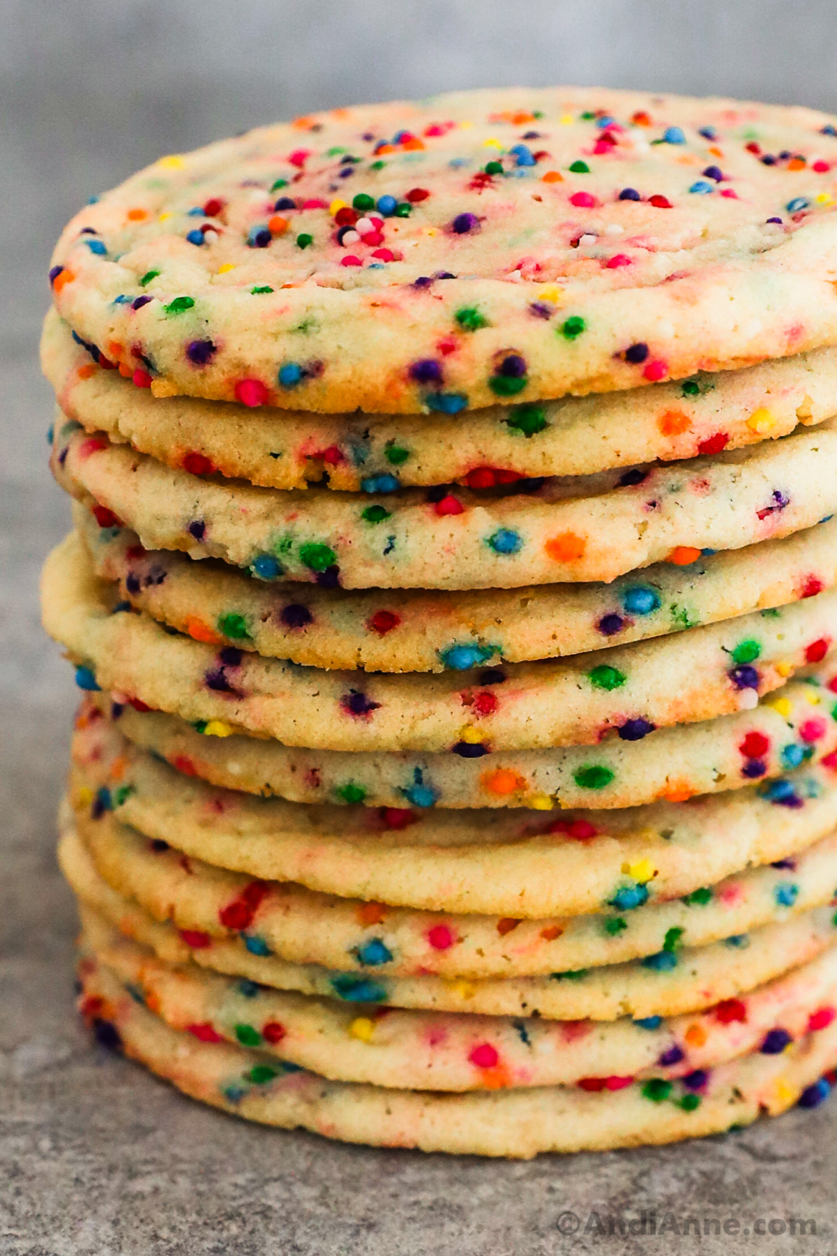 A stack of sprinkle cookies close up