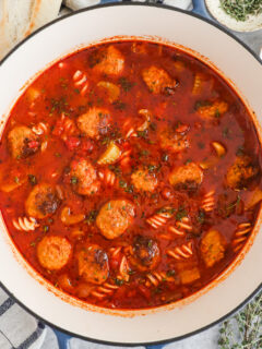 a pot of italian meatball soup