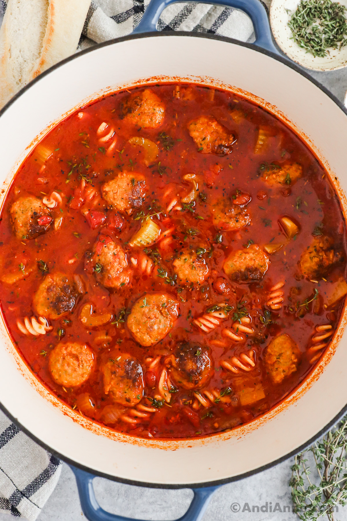 A pot of italian meatball soup