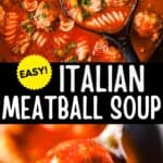 Close up of italian meatball soup
