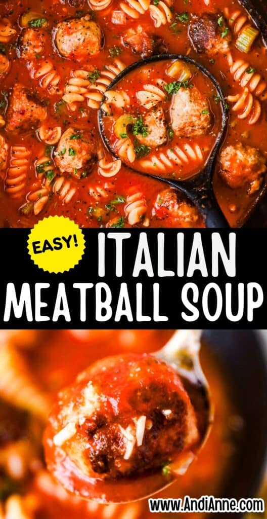 Close up of italian meatball soup