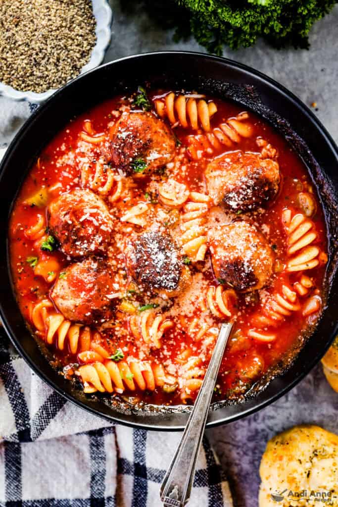 bowl of italian meatball soup