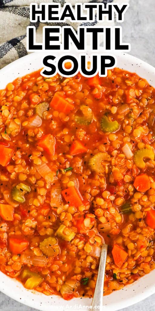 a bowl of healthy lentil soup with a spoon
