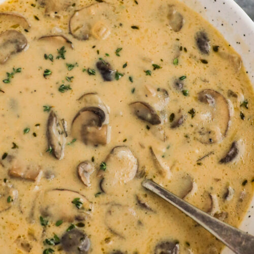 a bowl of mushroom soup