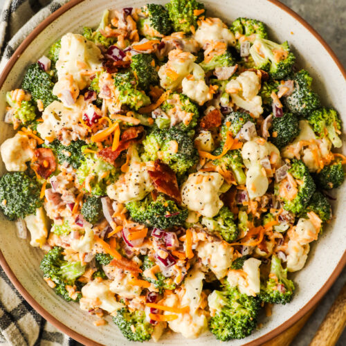 a bowl of broccoli cauliflower salad