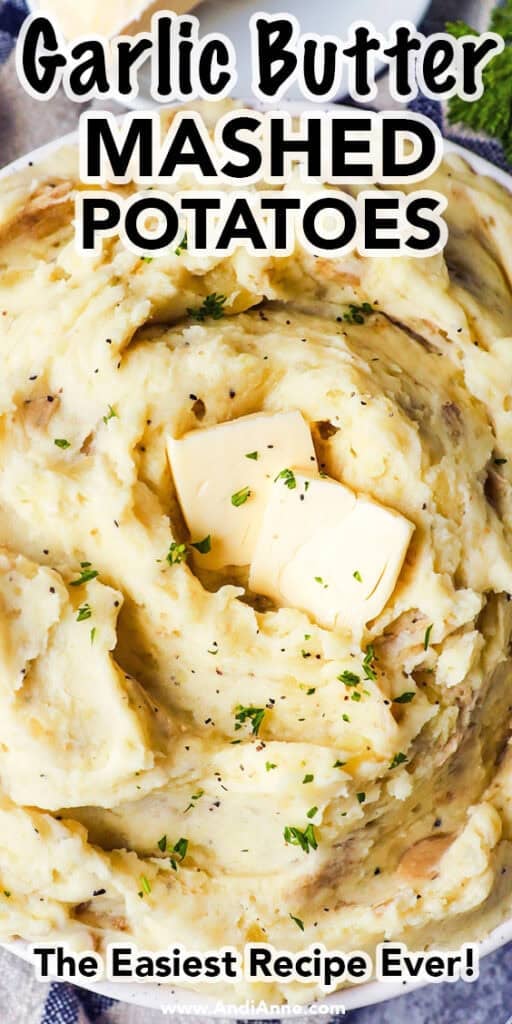 close up of garlic butter mashed potatoes