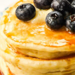 A stack of fluffy greek yogurt pancakes