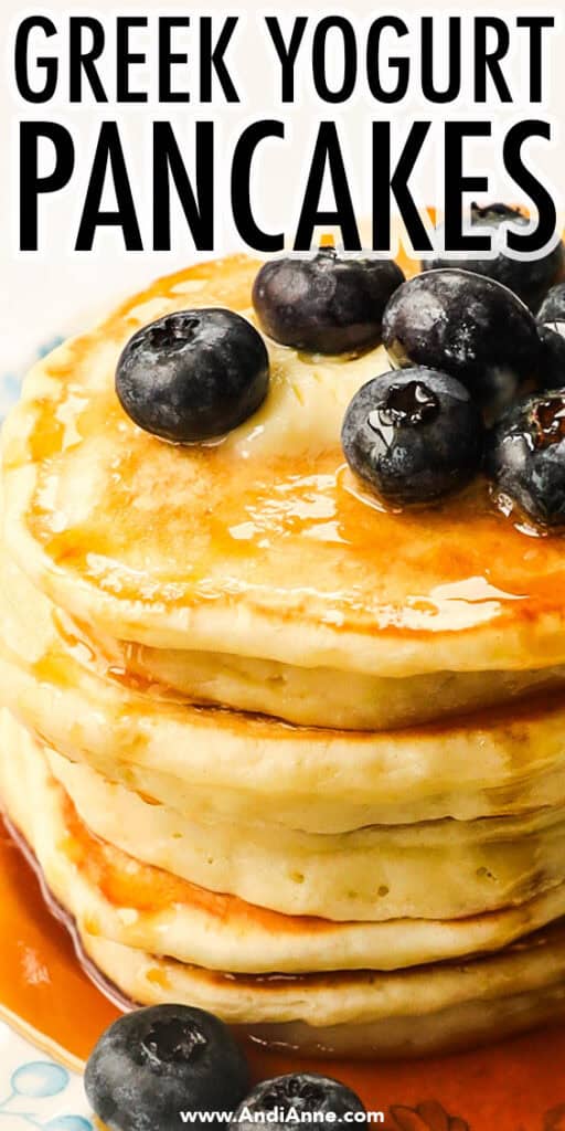 A stack of fluffy greek yogurt pancakes