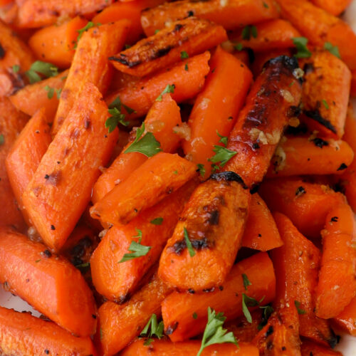 close up of honey garlic butter carrots