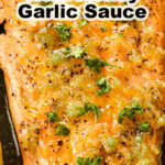 Close up of salmon fillet in honey garlic sauce