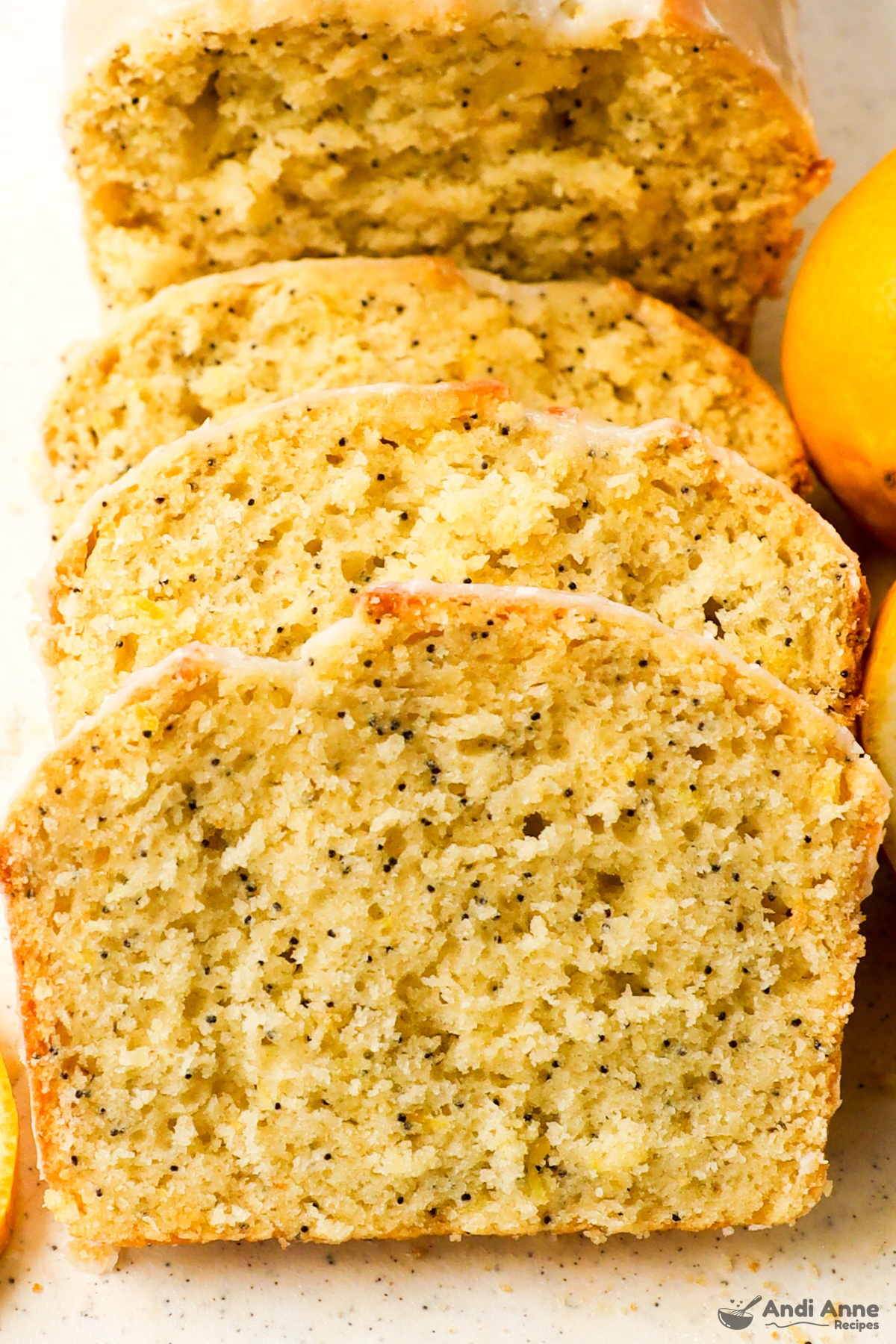 Slices of lemon poppyseed loaf.