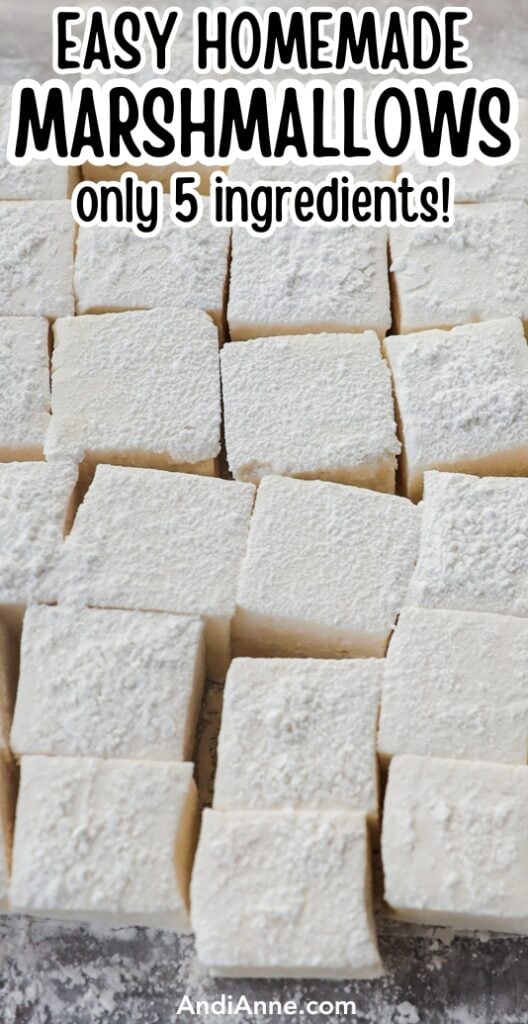 Close up of easy homemade marshmallow squares made from only 5 ingredients