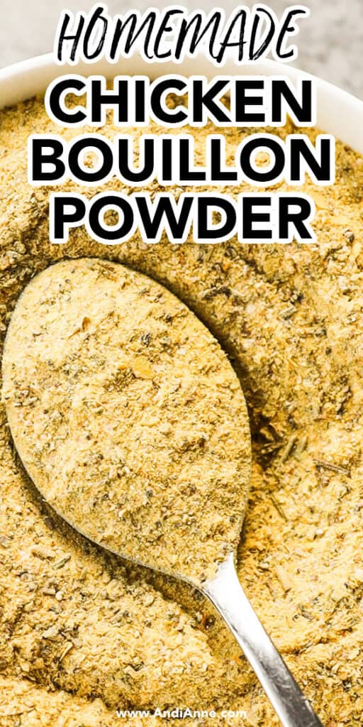 Close up of a spoon in chicken bouillon powder