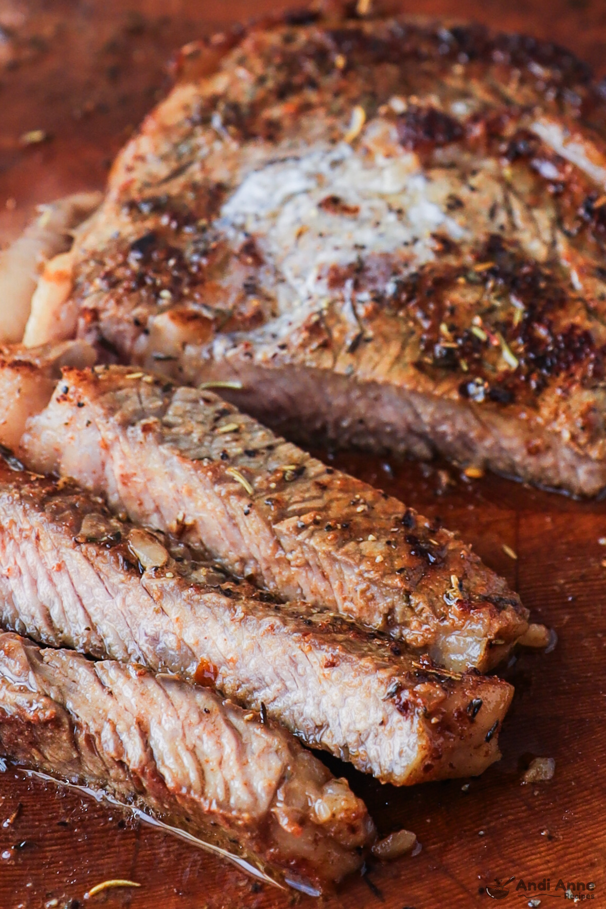 Close up of slices of steak