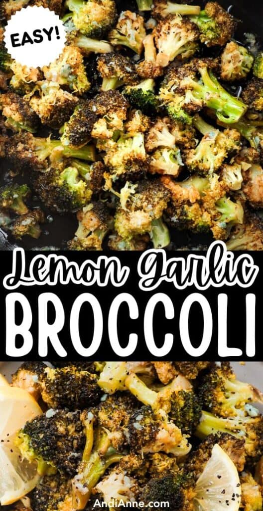 close up of lemon garlic broccoli