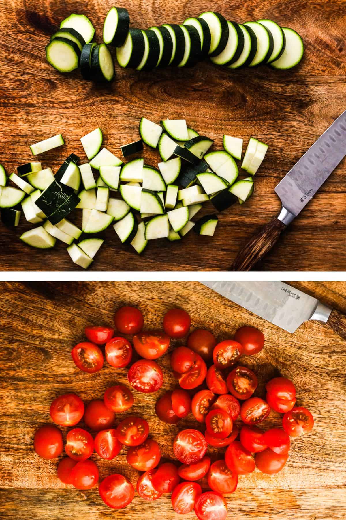 Chopped zucchini and chopped tomatoes