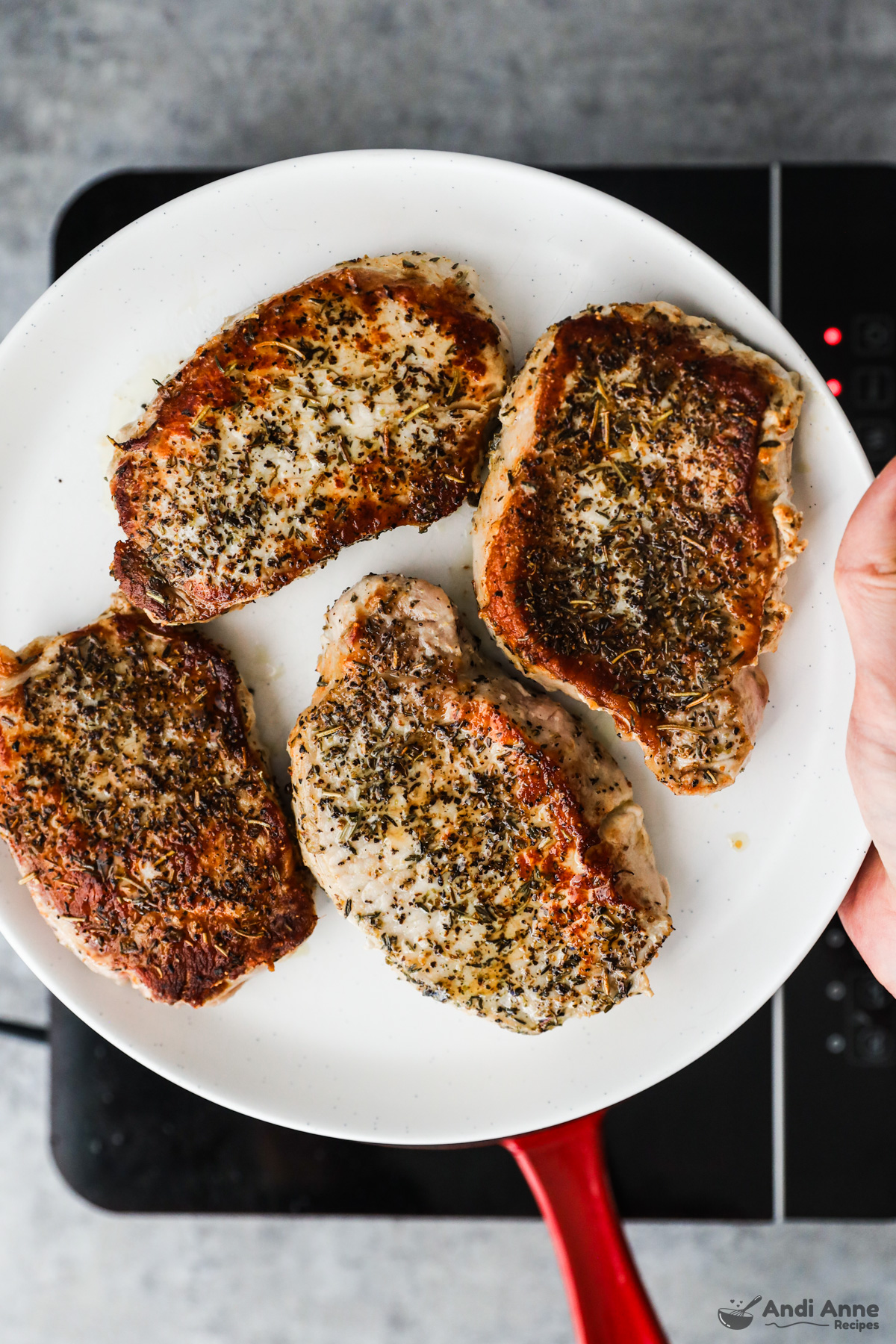 Plate of cooked pork chop