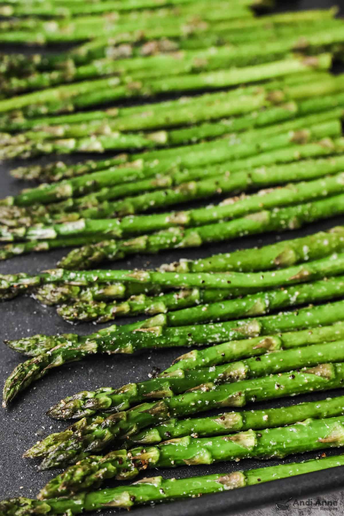 Closeup detailed view of cooked asparagus. 