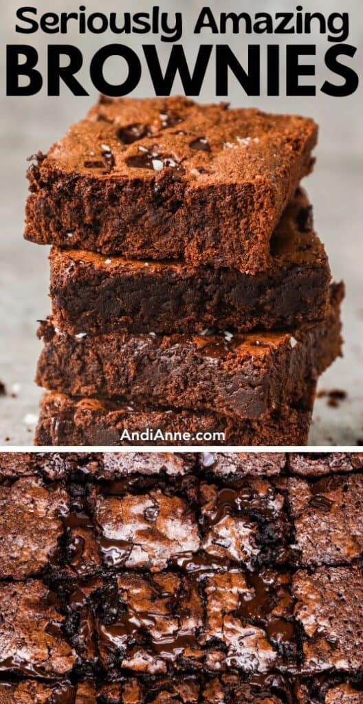 fudgy brownies stacked on eachother