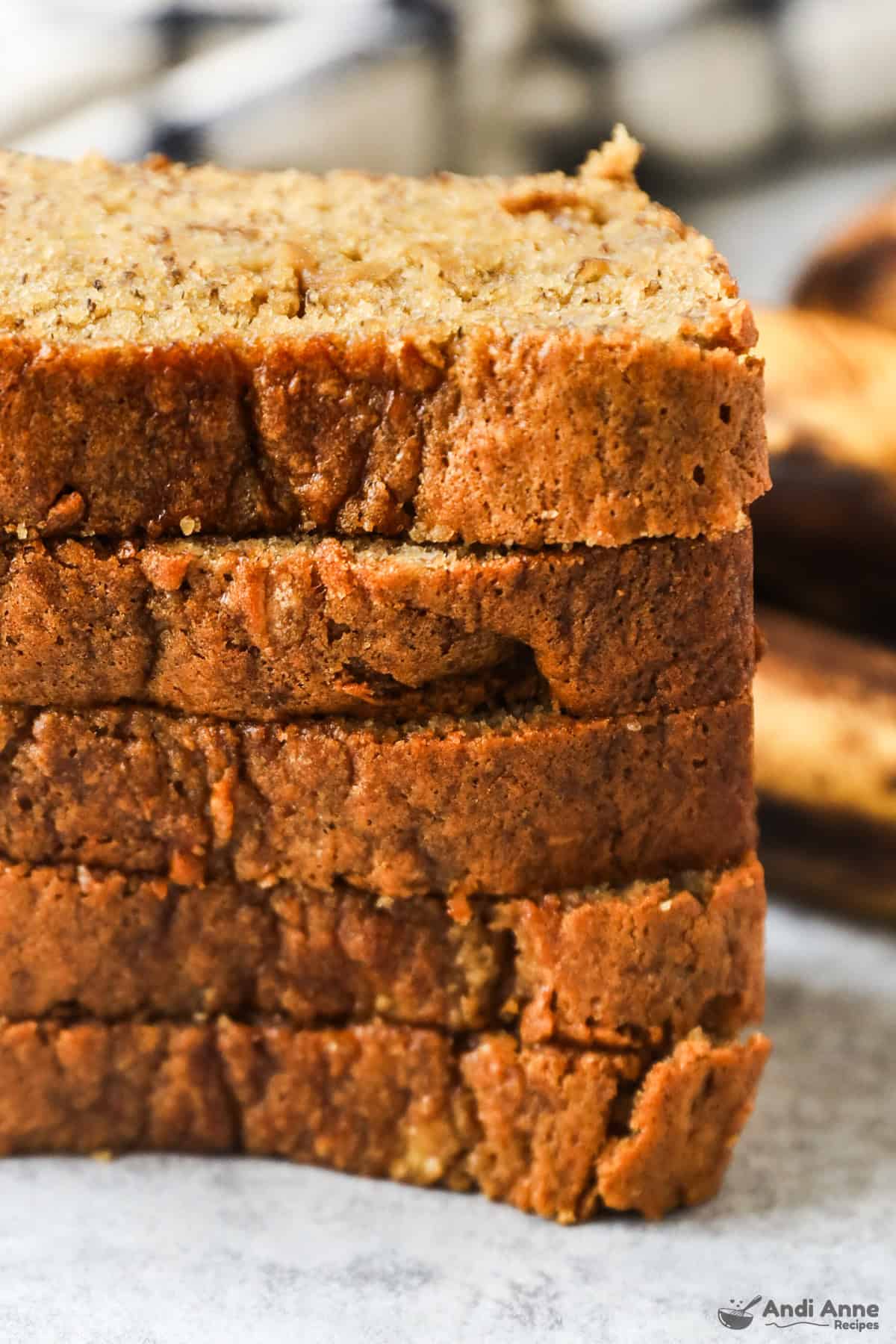 Slices of banana bread in a stack.