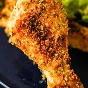 Crispy homemade shake and bake on a chicken leg.