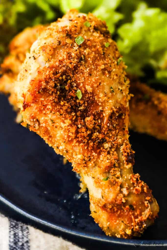 Crispy homemade shake and bake on a chicken leg.