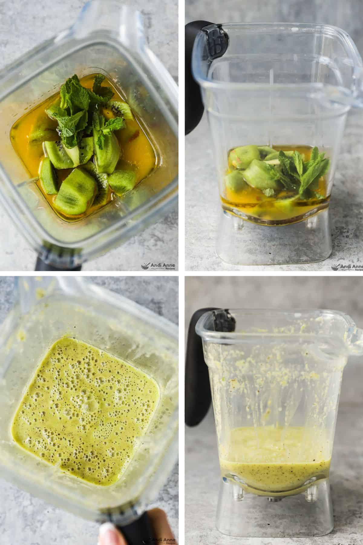 The dressing ingredients are added to a blender and then blended until smooth.