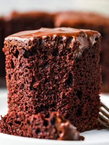 A slice of chocolate cake on a plate.