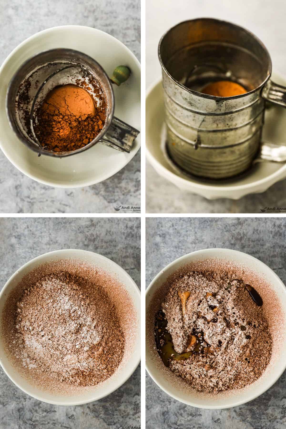 Powdered sugar and cocoa are sifted 
