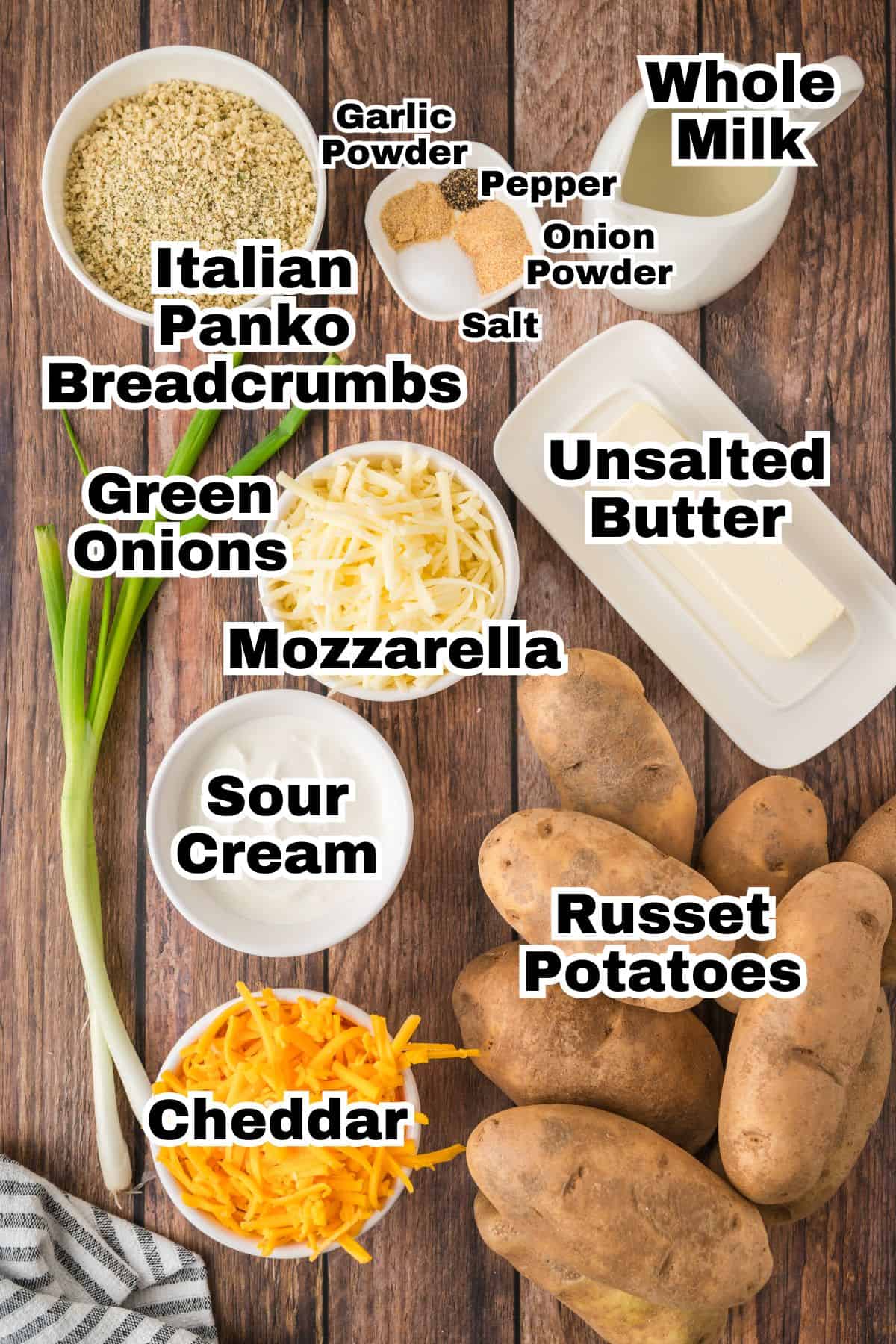 The ingredients needed to make mashed potato casserole.