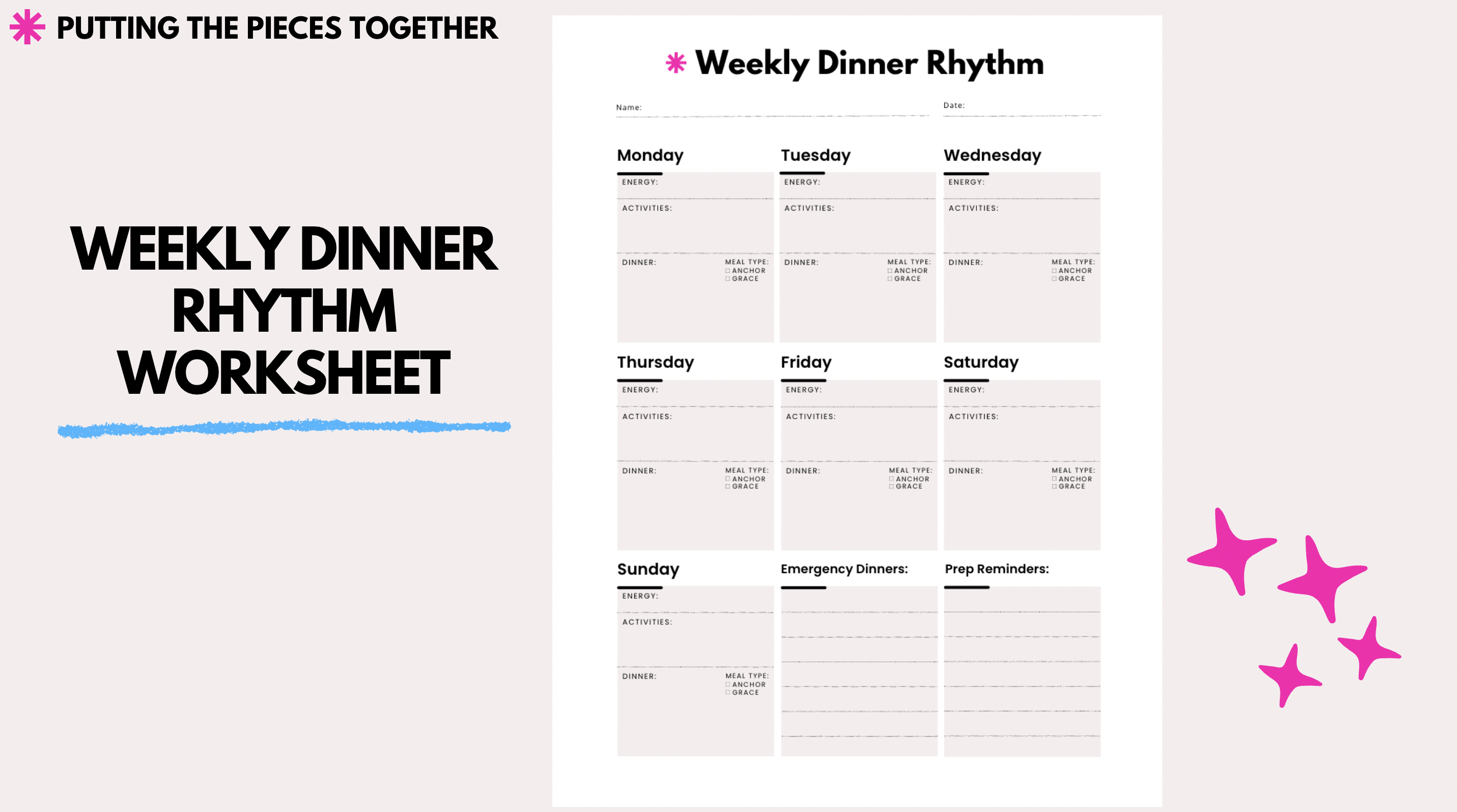 weekly dinner rhythm worksheet graphic