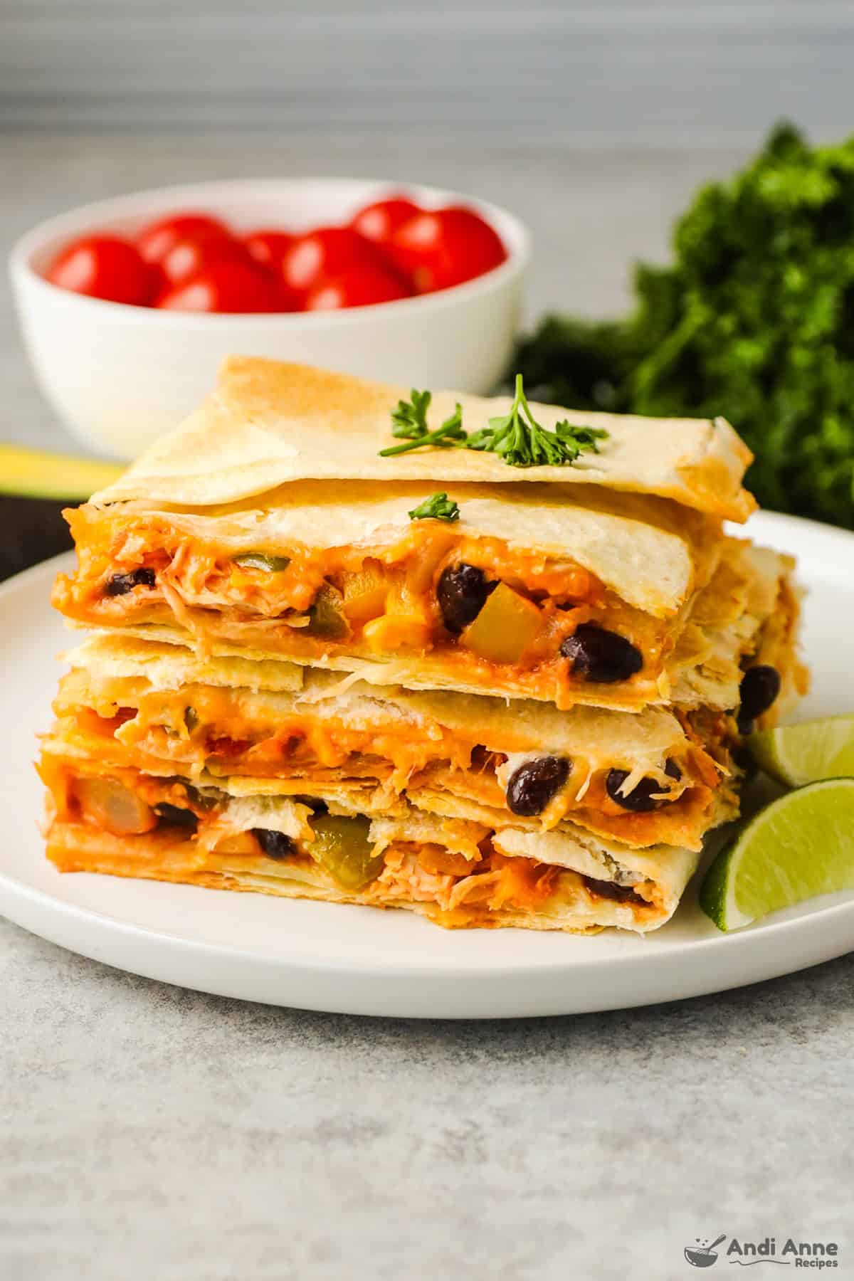stacked sheet pan quesadillas on a plate