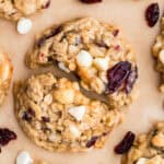 Oatmeal cookies with dried cranberries and white chocolate chips.
