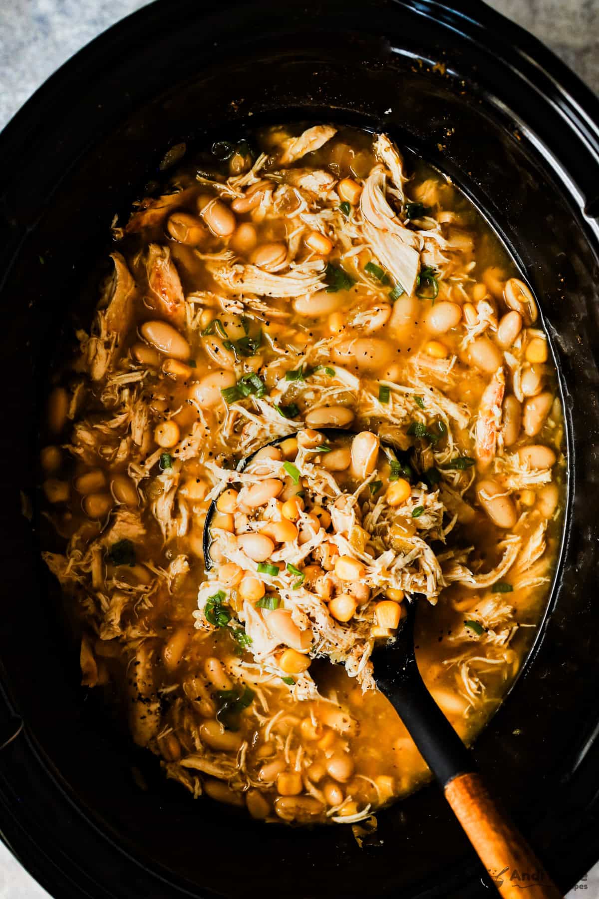White chicken chili in the crockpot.