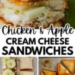 chicken apple cream cheese sandwiches stacked and in different stages of making