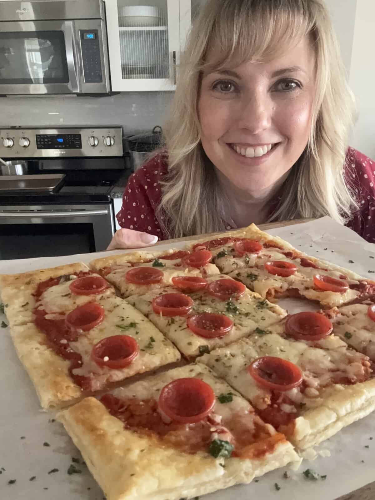 Andi Anne with puff pastry pizza