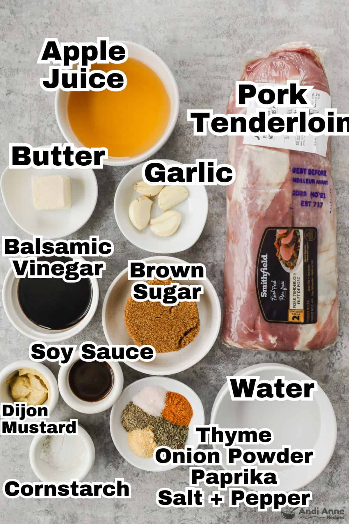 Recipe ingredients in bowls with text above them