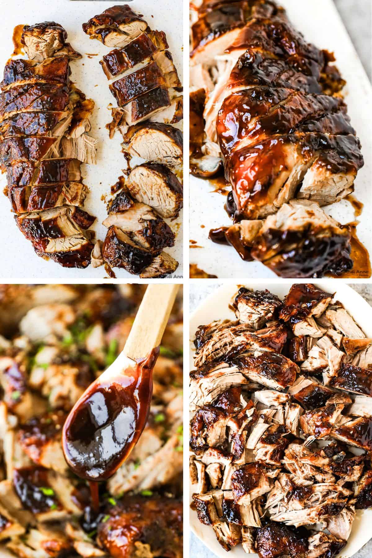 Cooked pork tenderloin cut and shredded