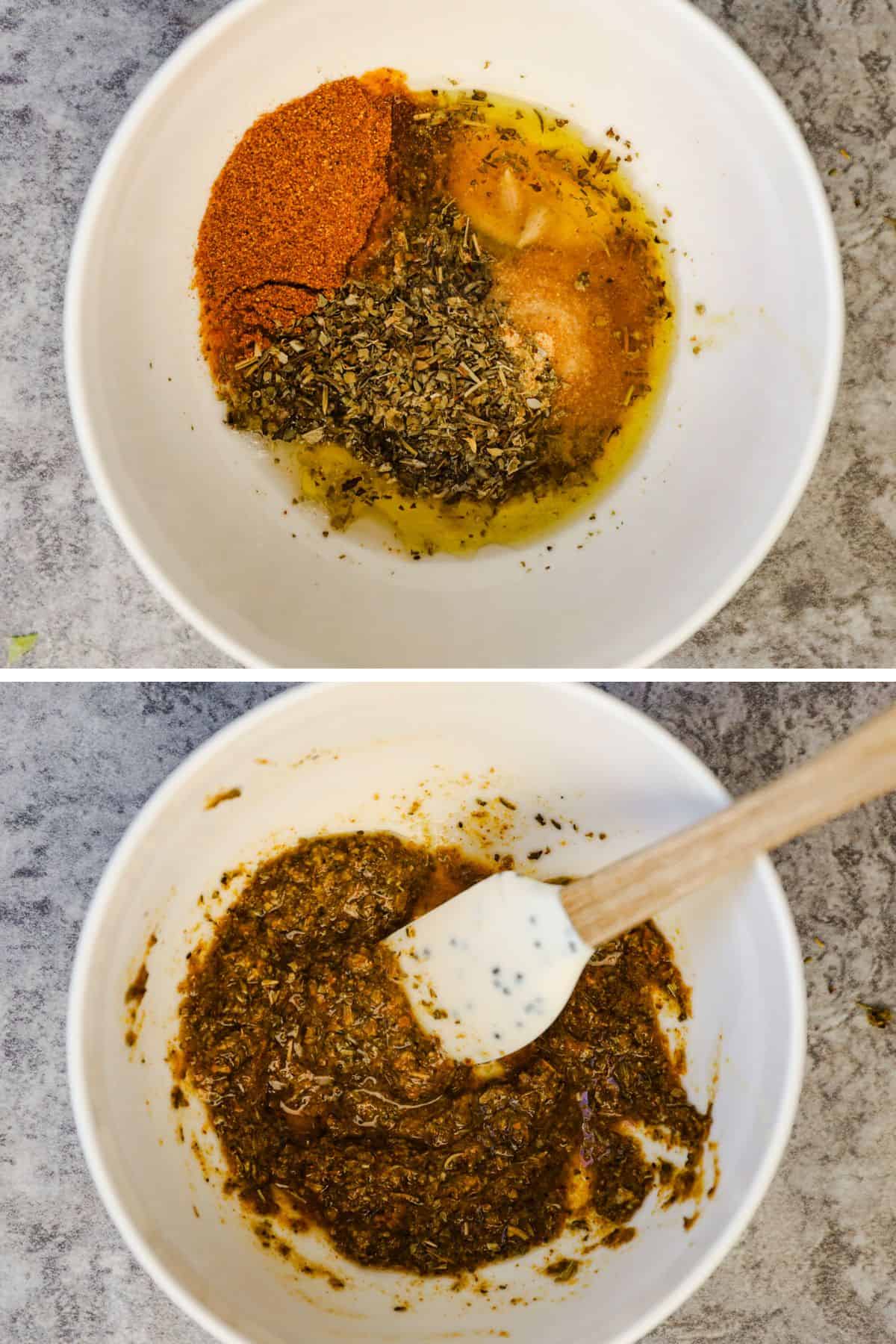 The seasonings for the chicken are mixed together into a paste.