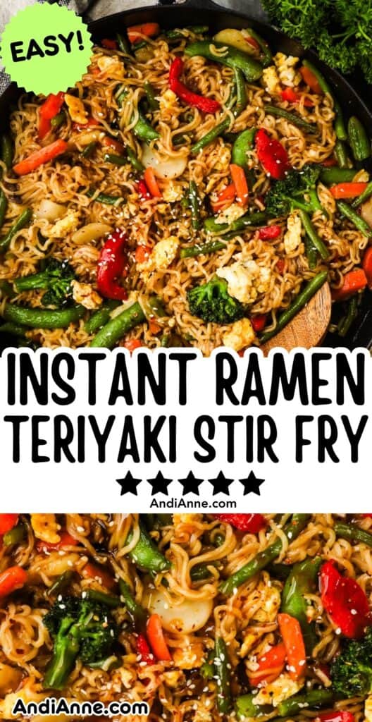 a skillet with instant ramen teriyaki stir fry recipe
