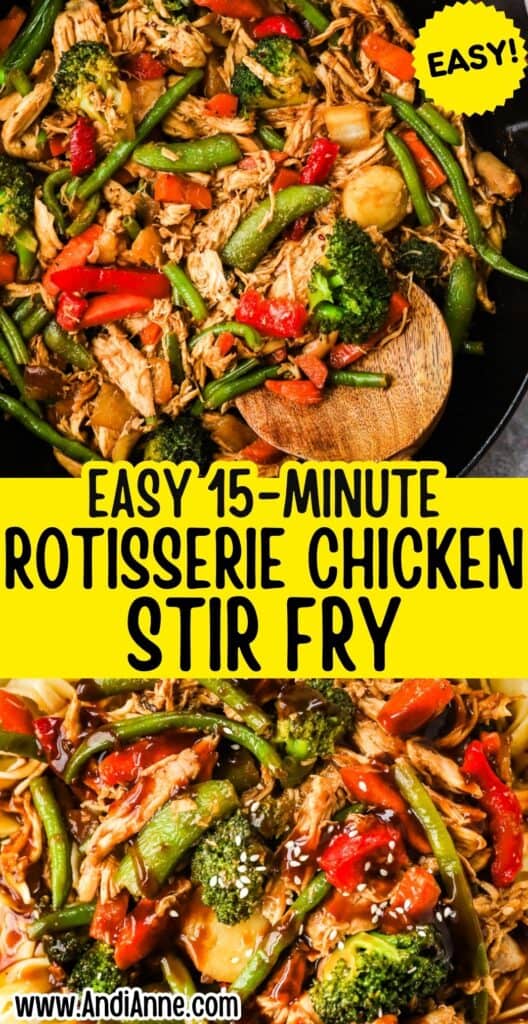 Close up of 15 minute rotisserie chicken stir fry recipe