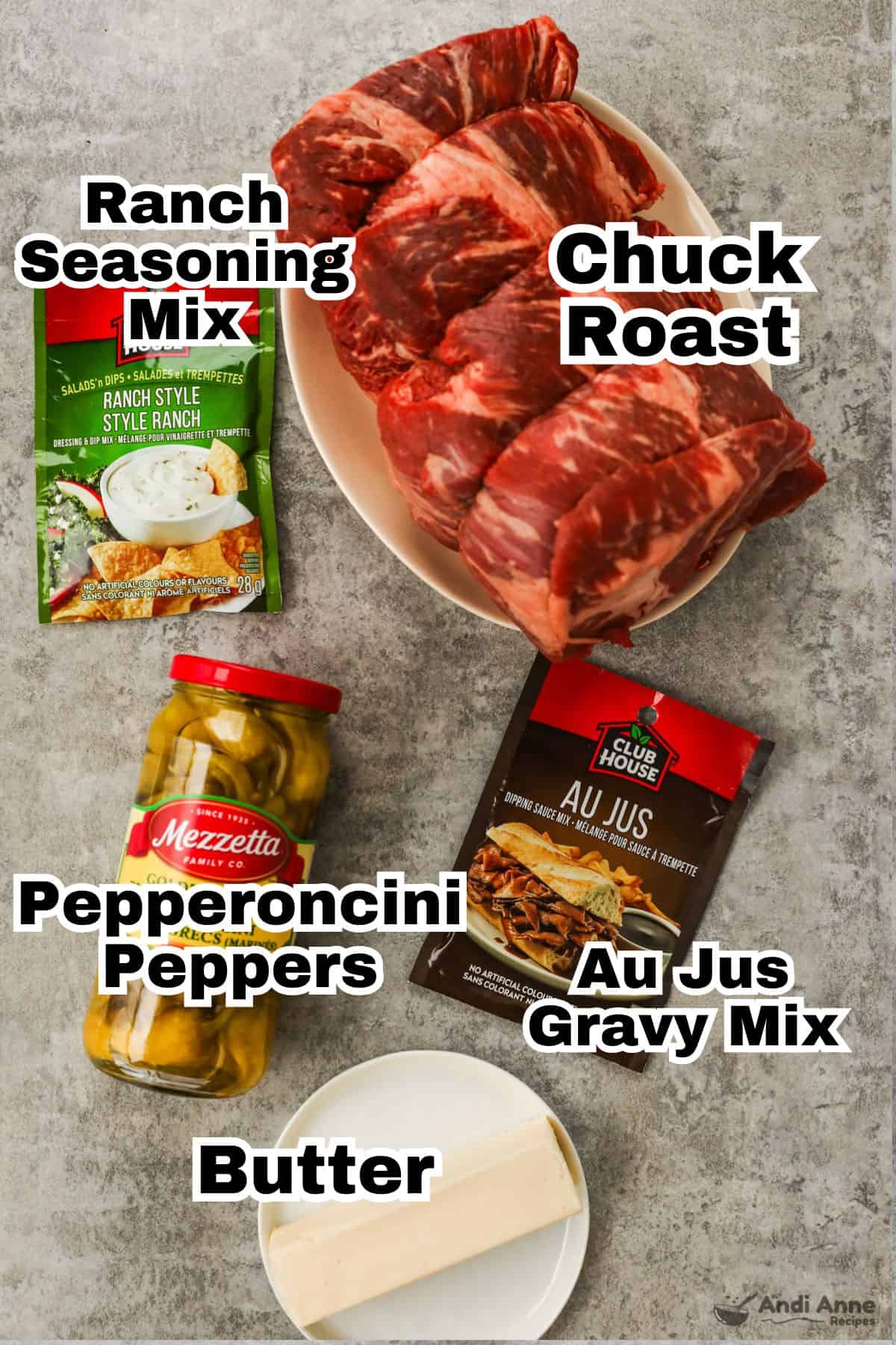 Recipe Ingredients for mississippi pot roast