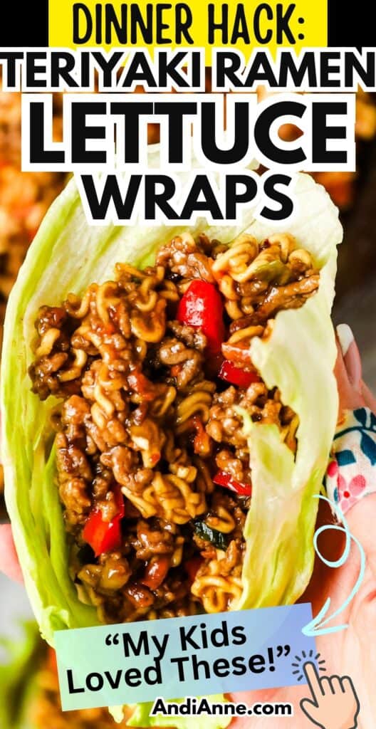 hand holding turkey ramen lettuce wraps