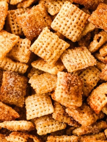 close up of cinnamon sugar chex mix