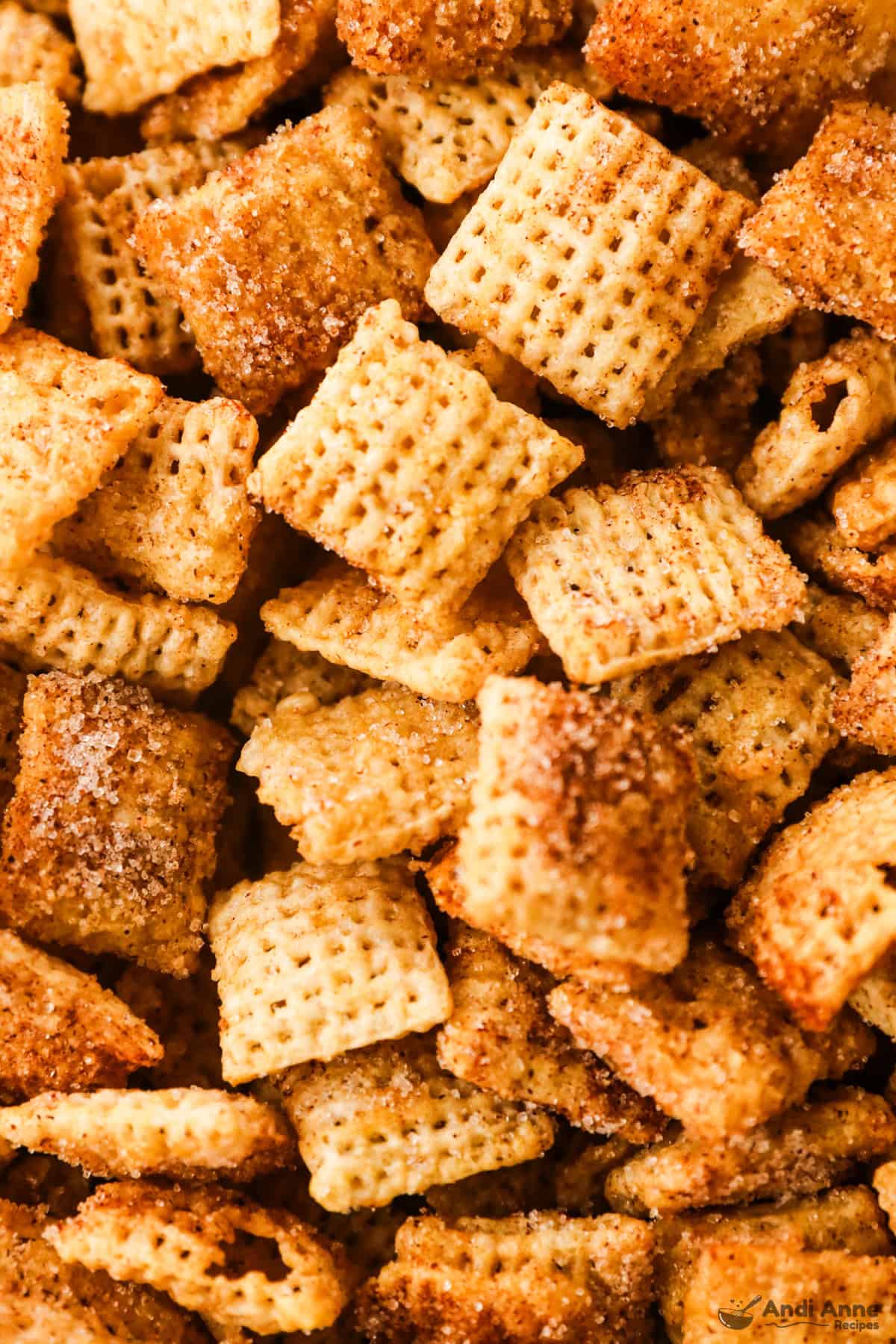Close up of cinnamon sugar check mix recipe