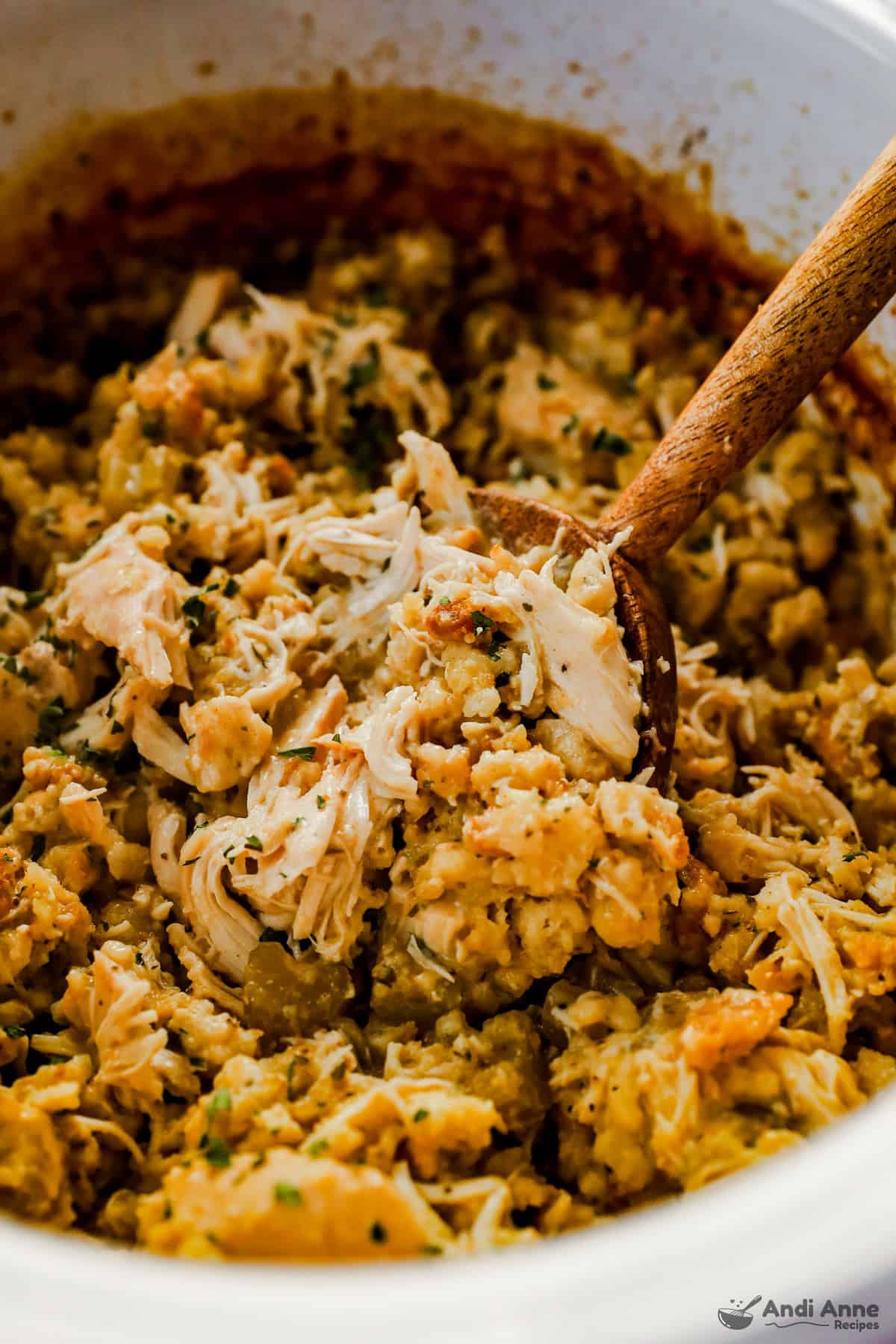 shredded chicken and stuffing in crockpot