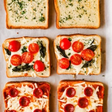 3 slices of garlic toast topped with toppings